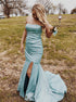 Strapless Mermaid Ice Blue Prom Dress with Slit LBQ0791